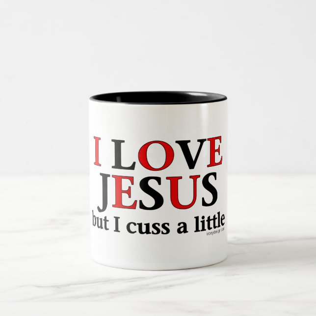 Caneca De Café Em Dois Tons Eu amo-me Jesus [mas cuss um pouco] (Centro)