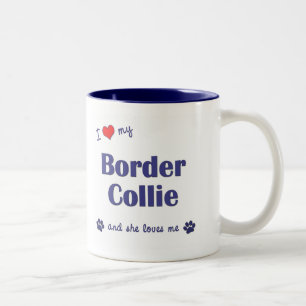 Caneca De Café Em Dois Tons Eu amo meu border collie (o cão fêmea)