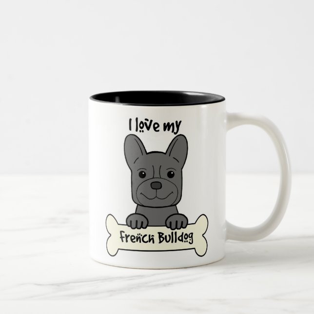 Caneca De Café Em Dois Tons Eu amo meu buldogue francês (Direita)