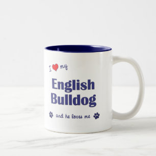 Caneca De Café Em Dois Tons Eu amo meu buldogue inglês (o cão masculino)