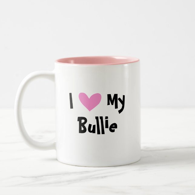 Caneca De Café Em Dois Tons Eu amo meu bull terrier (Esquerda)