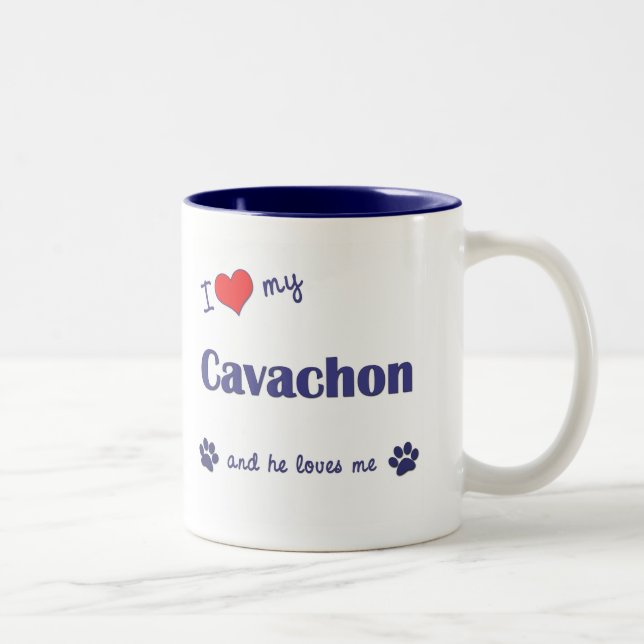 Caneca De Café Em Dois Tons Eu amo meu Cavachon (o cão masculino) (Direita)