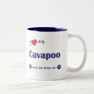 Caneca De Café Em Dois Tons Eu amo meu Cavapoo (o cão fêmea)