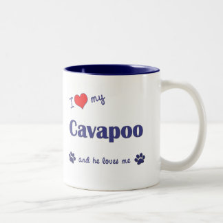 Caneca De Café Em Dois Tons Eu amo meu Cavapoo (o cão masculino)