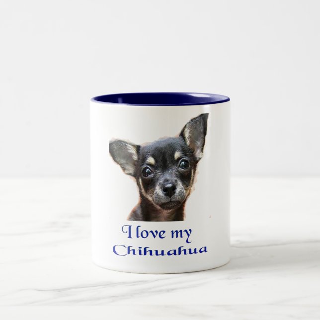 Caneca De Café Em Dois Tons Eu amo meu Chihuahua (Centro)