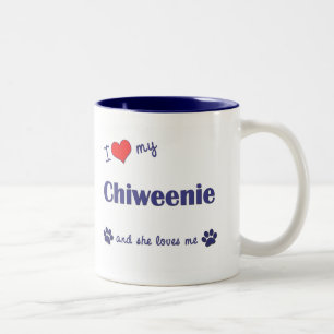 Caneca De Café Em Dois Tons Eu amo meu Chiweenie (o cão fêmea)