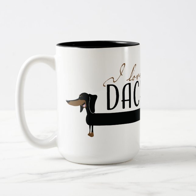 Caneca De Café Em Dois Tons Eu amo meu Dachshund (Esquerda)