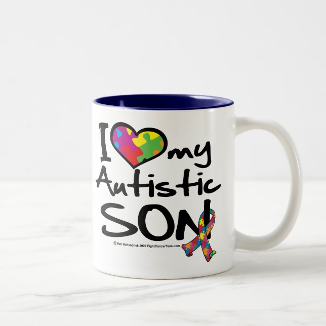 Caneca De Café Em Dois Tons Eu amo meu filho autístico (Direita)