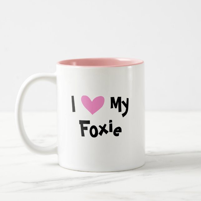 Caneca De Café Em Dois Tons Eu amo meu Fox Terrier liso (Esquerda)