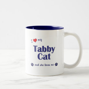 Caneca De Café Em Dois Tons Eu amo meu gato de gato malhado (o gato fêmea)