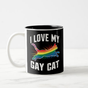 Caneca De Café Em Dois Tons Eu Amo Meu Gato Gay Piada Arco-Íris Orgulho Lgbt
