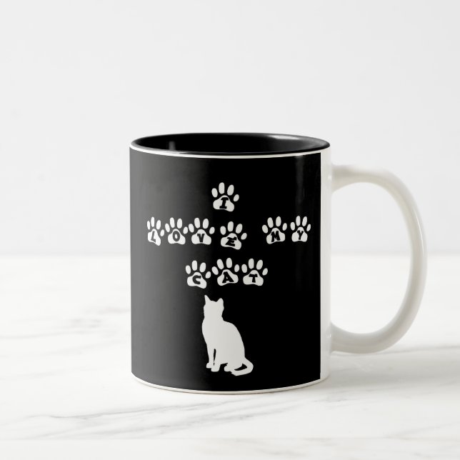 Caneca De Café Em Dois Tons Eu Amo Meu Gato — Texto Branco (Direita)