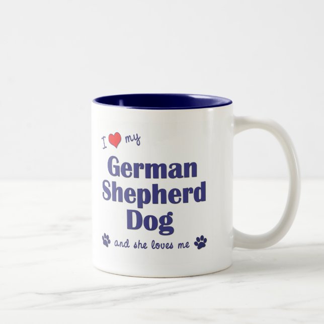 Caneca De Café Em Dois Tons Eu amo meu german shepherd (o cão fêmea) (Direita)