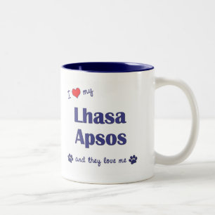 Caneca De Café Em Dois Tons Eu amo meu Lhasa Apsos (os cães múltiplos)