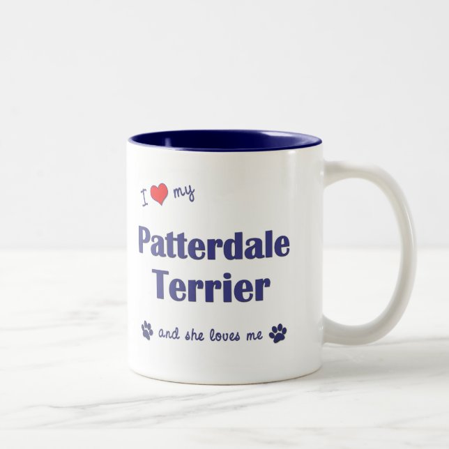 Caneca De Café Em Dois Tons Eu amo meu Patterdale Terrier (o cão fêmea) (Direita)