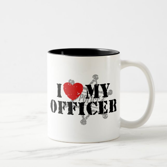 Caneca De Café Em Dois Tons Eu Amo Meu Policial (Direita)