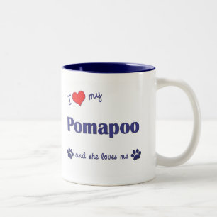Caneca De Café Em Dois Tons Eu amo meu Pomapoo (o cão fêmea)