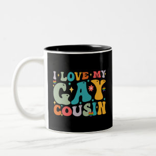 Caneca De Café Em Dois Tons Eu Amo Meu Primo Gay Groovy Rainbow Orgulho LGBT