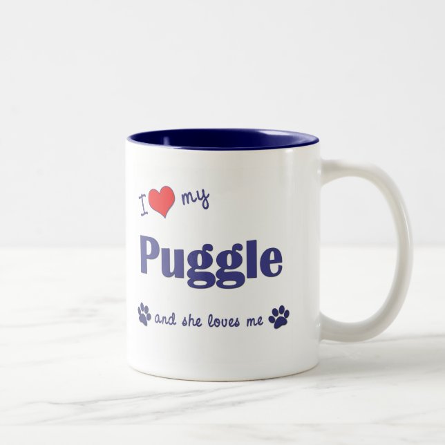 Caneca De Café Em Dois Tons Eu amo meu Puggle (o cão fêmea) (Direita)
