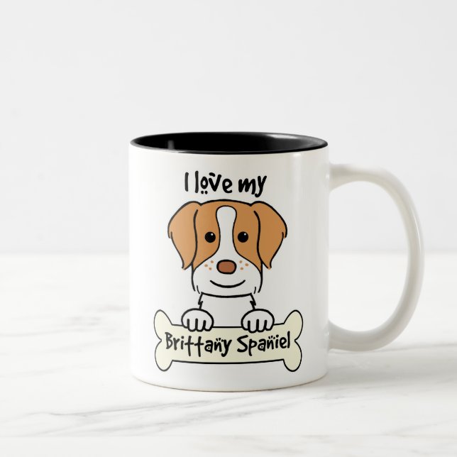 Caneca De Café Em Dois Tons Eu amo meu Spaniel de Brittany (Direita)