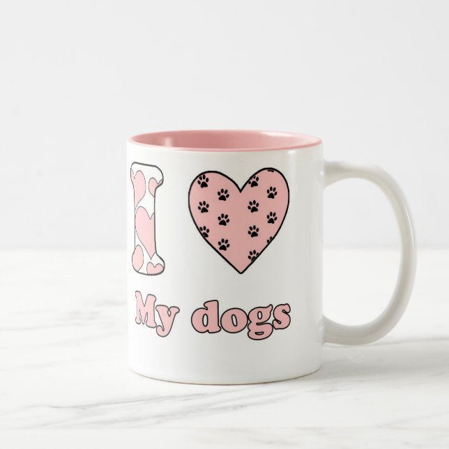 Caneca De Café Em Dois Tons Eu amo meus cachorros (Direita)