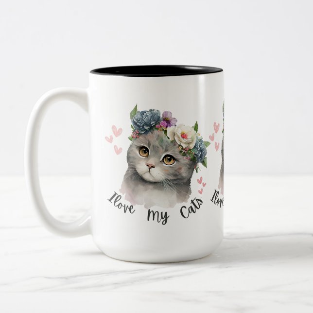 Caneca De Café Em Dois Tons Eu amo meus gatos  (Esquerda)