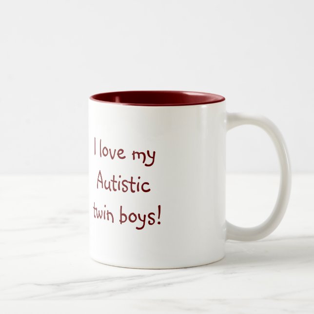 Caneca De Café Em Dois Tons Eu amo meus meninos gêmeos autísticos! (Direita)
