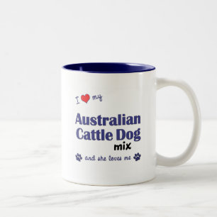 Caneca De Café Em Dois Tons Eu amo minha mistura australiana do cão do gado (