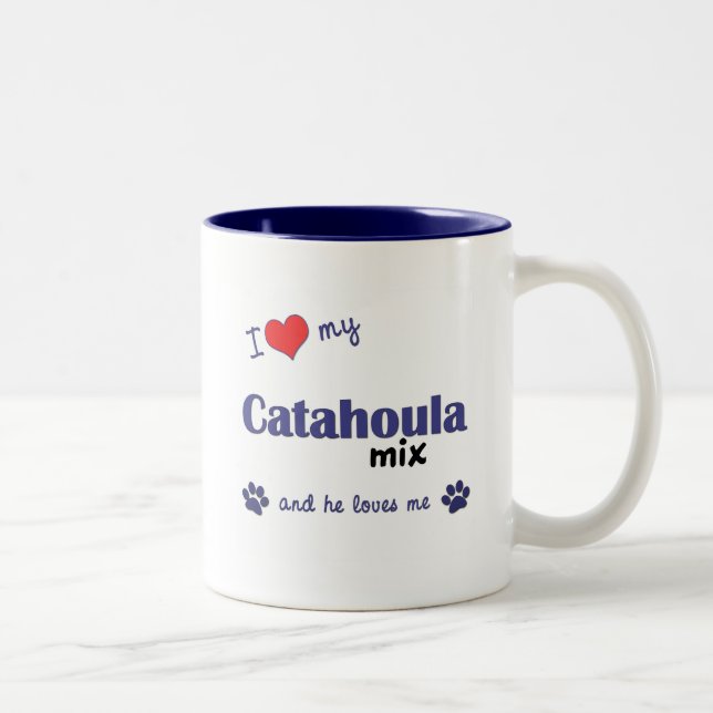 Caneca De Café Em Dois Tons Eu amo minha mistura de Catahoula (o cão (Direita)