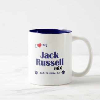 Caneca De Café Em Dois Tons Eu amo minha mistura de Jack Russell (o cão