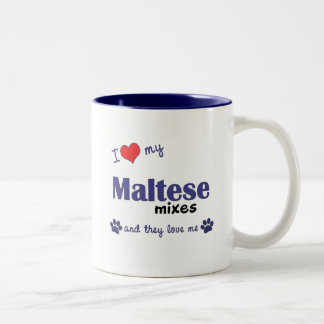 Caneca De Café Em Dois Tons Eu amo minhas misturas maltesas (os cães