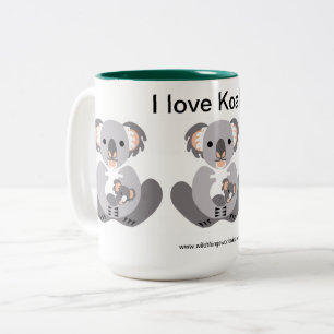 Caneca De Café Em Dois Tons Eu amo o KOALAS - Austrália - Marsupial -