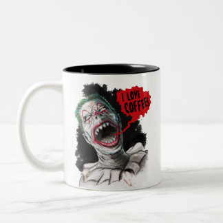 Caneca De Café Em Dois Tons Eu amo o palhaço de riso louco do zombi do café