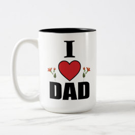 Caneca De Café Em Dois Tons Eu Amo Papai Tema de Coração e Flores Presente Dia