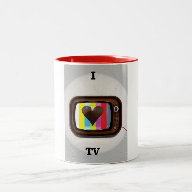 Caneca De Café Em Dois Tons Eu amo pôster de desenho animado de TV (Centro)