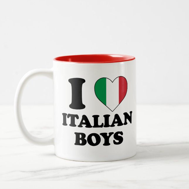 Caneca De Café Em Dois Tons Eu amo rapazes italianos (Esquerda)