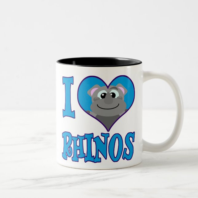Caneca De Café Em Dois Tons Eu amo rinocerontes (Direita)