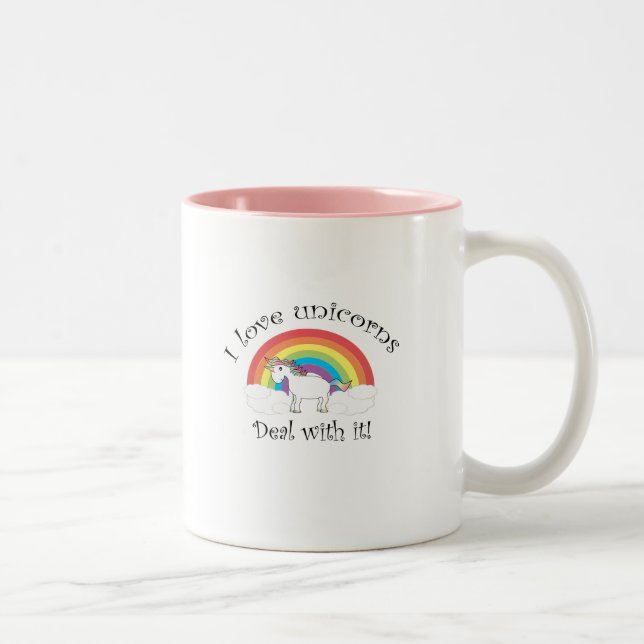 Caneca De Café Em Dois Tons Eu amo unicórnios Aceite isso! (Direita)