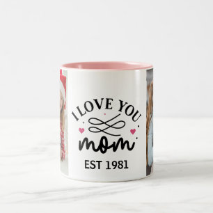 Caneca De Café Em Dois Tons Eu amo você Mamãe Colagem de Fotos Elegant Scrip