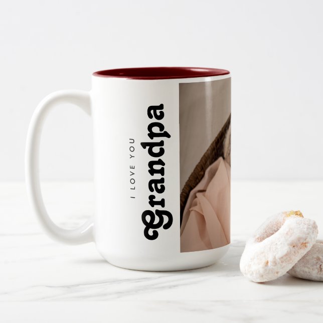 Caneca De Café Em Dois Tons Eu amo você Vovô Foto do bebê (Com Donut)