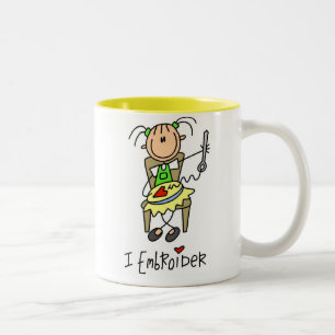 Caneca De Café Em Dois Tons Eu Crio Figuras de Palito Costuradas