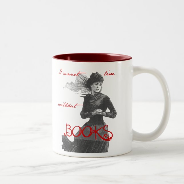 Caneca De Café Em Dois Tons Eu não posso viver sem os livros (Direita)