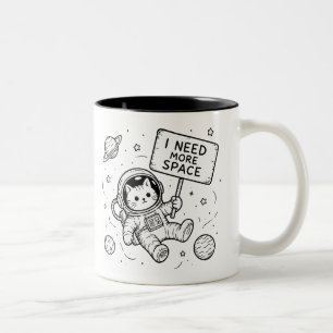 Caneca De Café Em Dois Tons Eu Preciso de Mais Espaço Gato Astronauta Engraçad