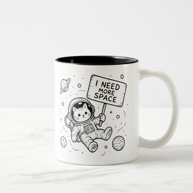Caneca De Café Em Dois Tons Eu Preciso de Mais Espaço Gato Astronauta Engraçad (Direita)