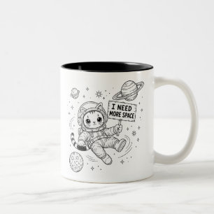Caneca De Café Em Dois Tons Eu Preciso de Mais Espaço Gato Astronauta Engraçad