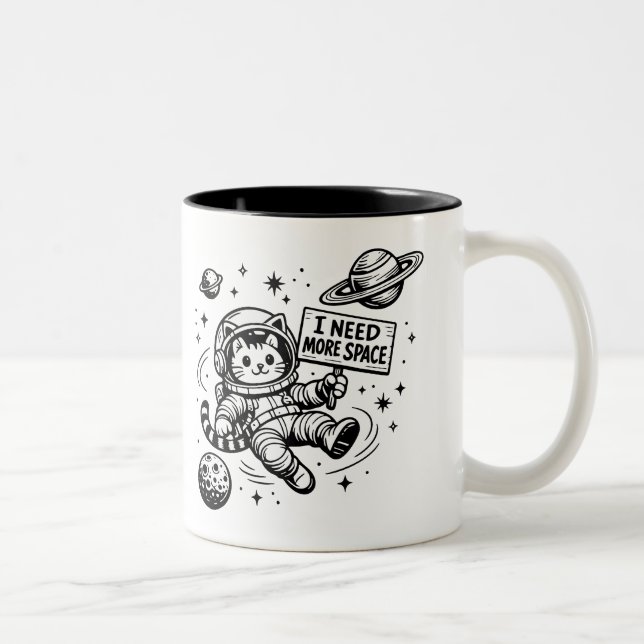 Caneca De Café Em Dois Tons Eu Preciso de Mais Espaço Gato Astronauta Engraçad (Direita)