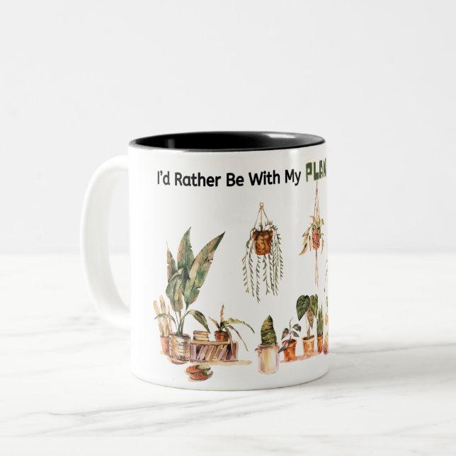 Caneca De Café Em Dois Tons Eu Preferencialmente Com As Minhas Plantas Agora!  (Frente Esquerda)