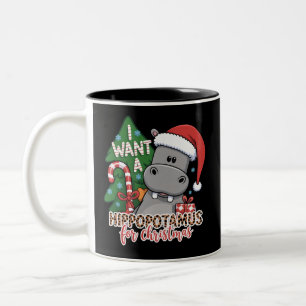 Caneca De Café Em Dois Tons Eu Quero um Hipopótamo para o Natal Família de Hip