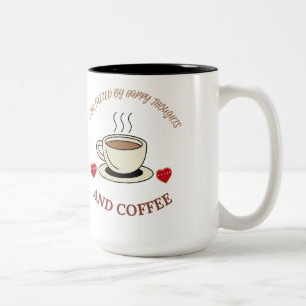 Caneca De Café Em Dois Tons Eu sou Energizado por Pensamentos Felizes e Café-