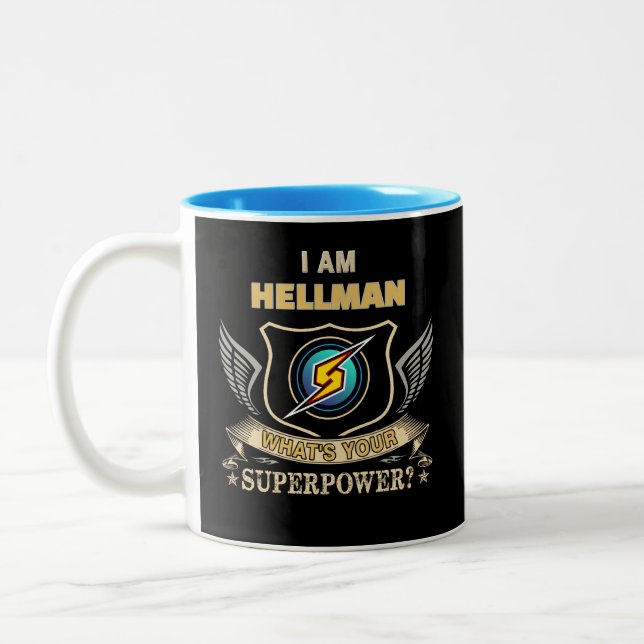 Caneca De Café Em Dois Tons Eu Sou HELLMAN Qual É Seu Superpoder (Esquerda)